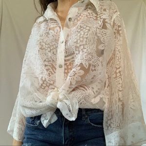 Chico’s Design Sheer Embroidered Button Down